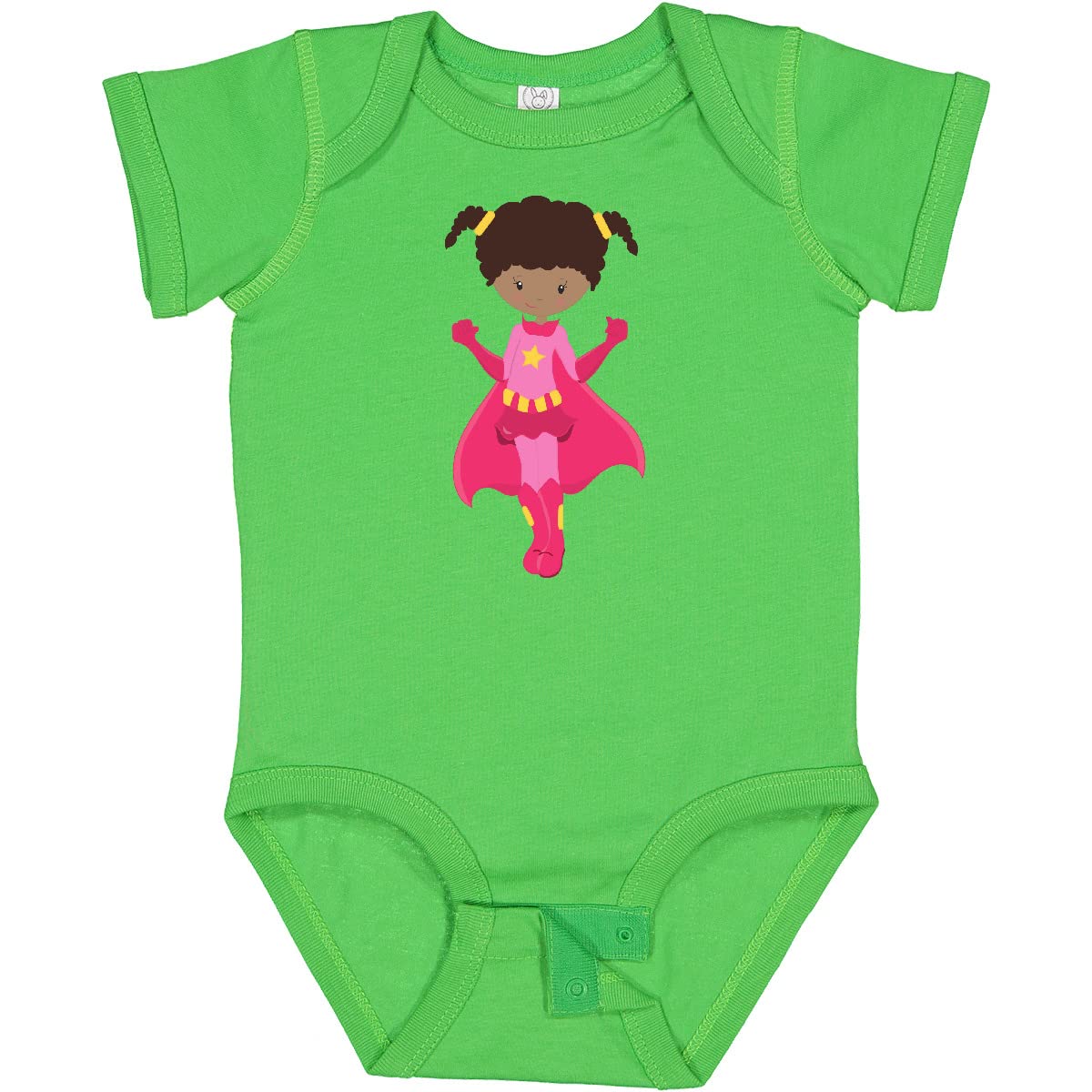 Inktastic Superhero Girl African American Baby Bodysuit with Pink Cape - Cute & Comfortable Outfit for Infants, Toddler Superhero Costume, Birthday Gift, Photo Shoot Outfit