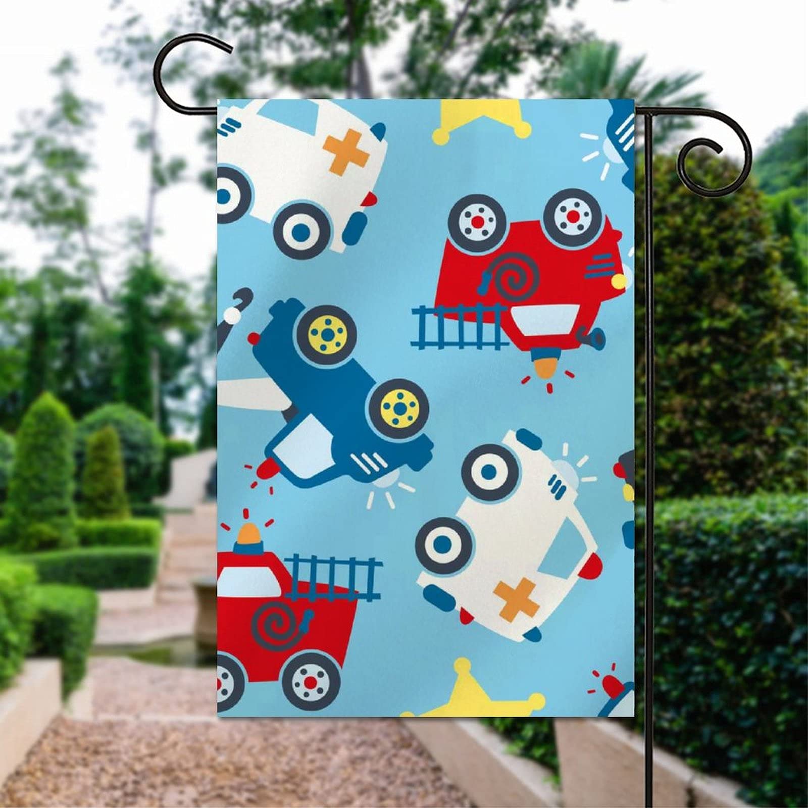 Rescue Vehicles Pattern Double Sided Vertical Garden Flags - Outdoor Welcome Banner Decor for Yard, Patio & Garden - Durable Polyester for All Weather Use