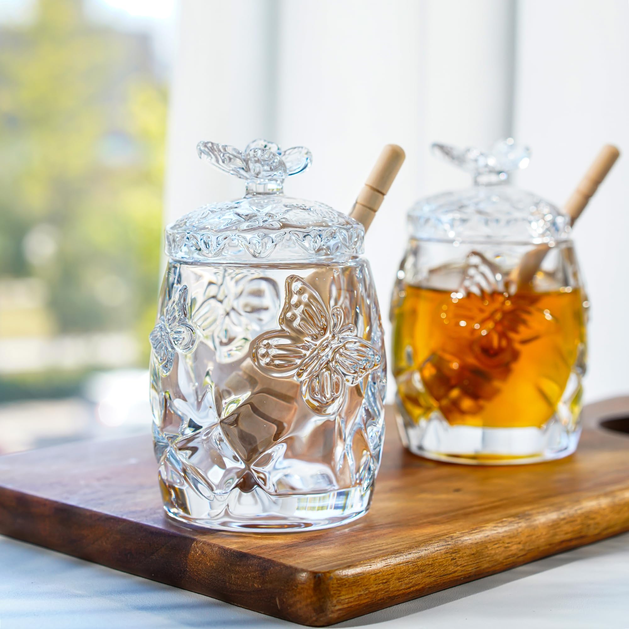 Premium Clear Crystal Honey Jar with Dipper & Lid - 4.5oz Glass Honey Pot for Home Kitchen - Perfect for Tea, Coffee, Breakfast & Gift Giving