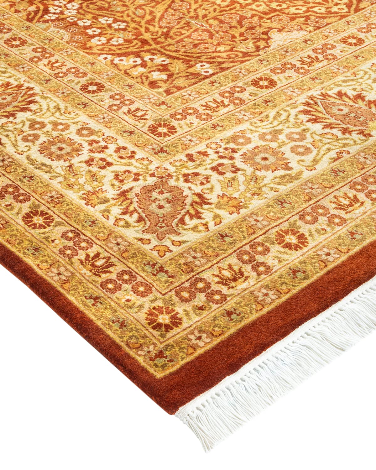 Handmade Hand-Knotted Wool Oriental Mogul Orange 8x10 Area Rug - Unique Traditional Design for Living Room, Bedroom & Dining Room Decor