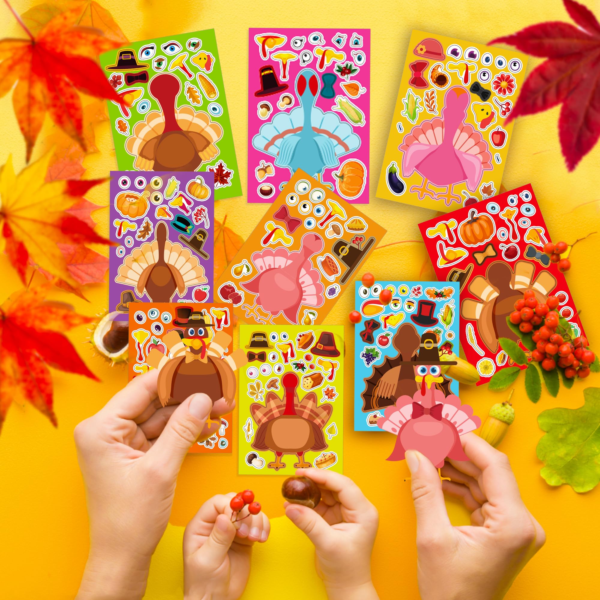 DIY Thanksgiving Stickers for Kids - 36 Sheets with Maple Leaf, Pumpkin, Harvest, Turkey & Corn Designs | Fun Fall Party Activities & Classroom Crafts | Perfect for Thanksgiving Decorations, Scrapbooking & Holiday Favors