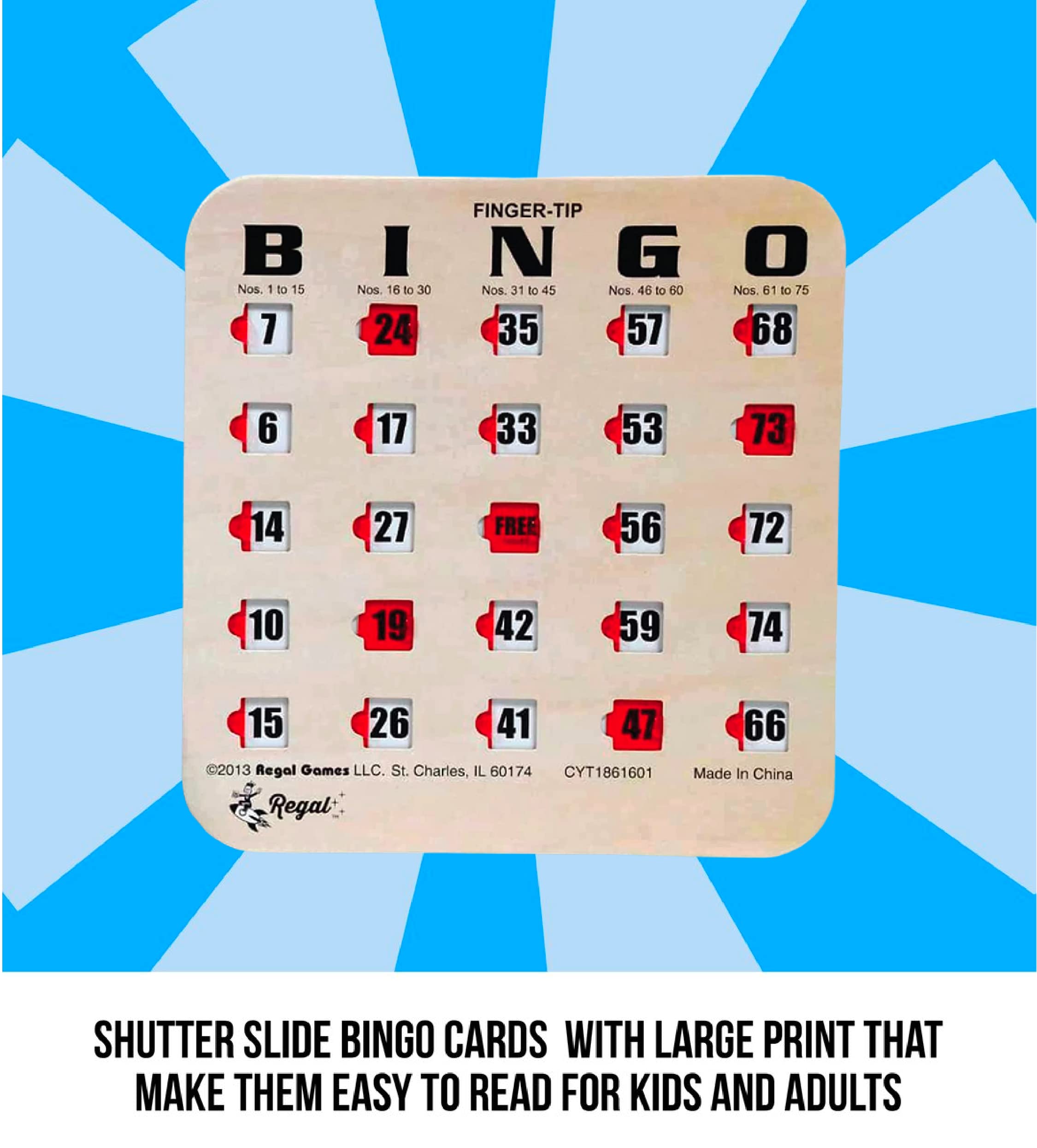 Regal Bingo Bulk Bingo Cards with Sliding Windows - 100 Pack Reusable Large Print Bingo Game Cards for Adults & Large Groups - Woodgrain Design - Perfect for Parties, Fundraisers, Senior Activities & Family Game Nights