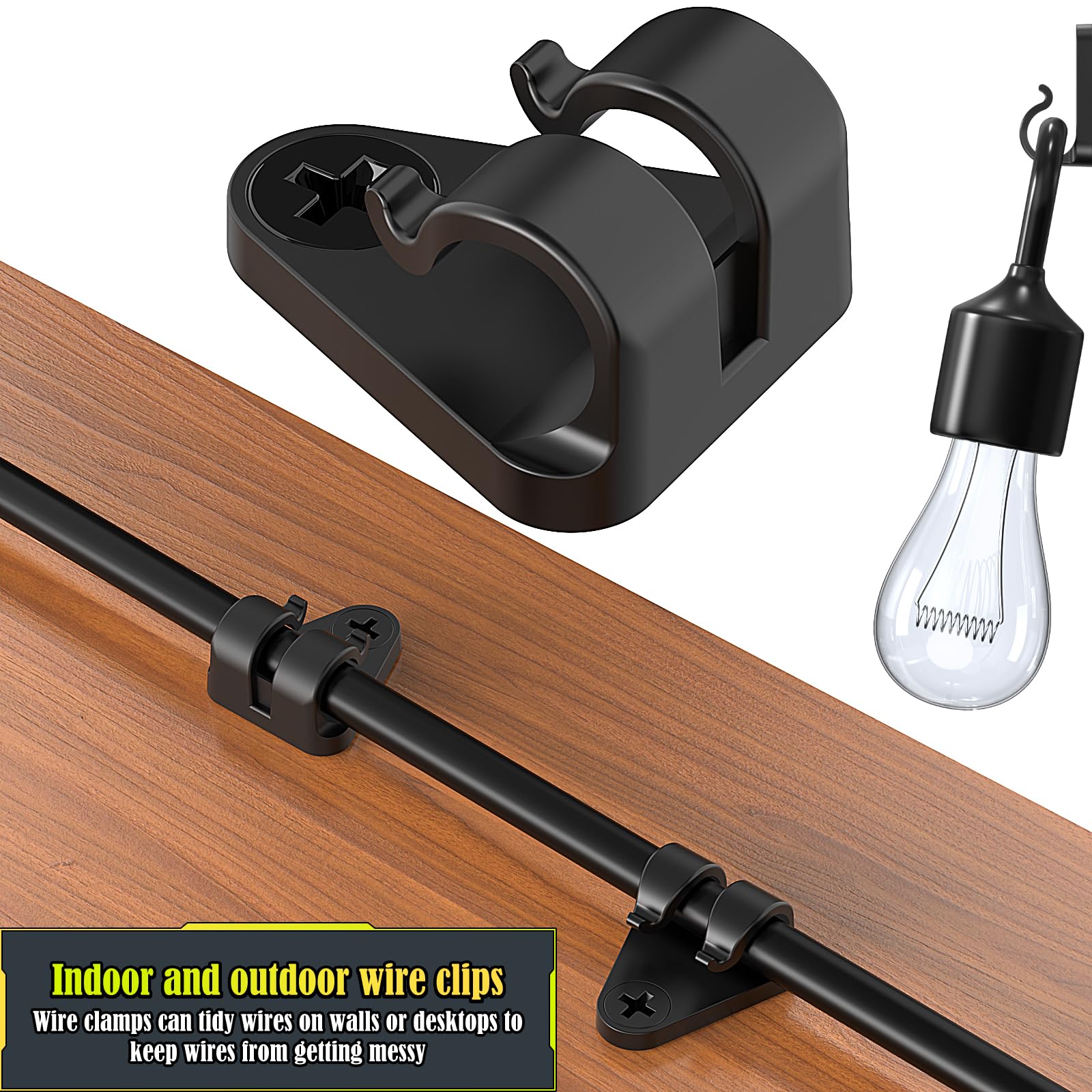Outdoor String Light Hooks - 50 Pack Weatherproof Christmas Light Clips for Hanging Fairy Lights, Cables & Holiday Decor (Black) - Perfect for Patio, Garden, Wedding & Christmas Decoration