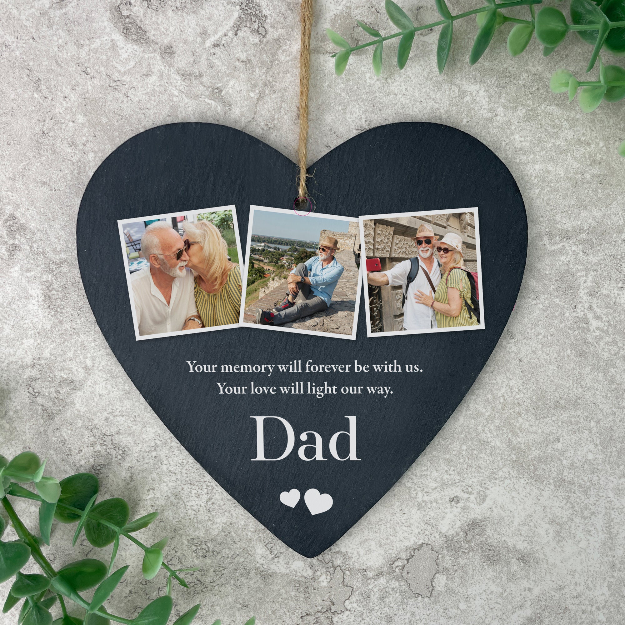 Personalized Memorial Photo Slate Hanging Heart Keepsake - 15 x 16cm Engraved Picture Frame - Perfect for Home Decor, Sympathy Gifts & Remembrance Ceremonies