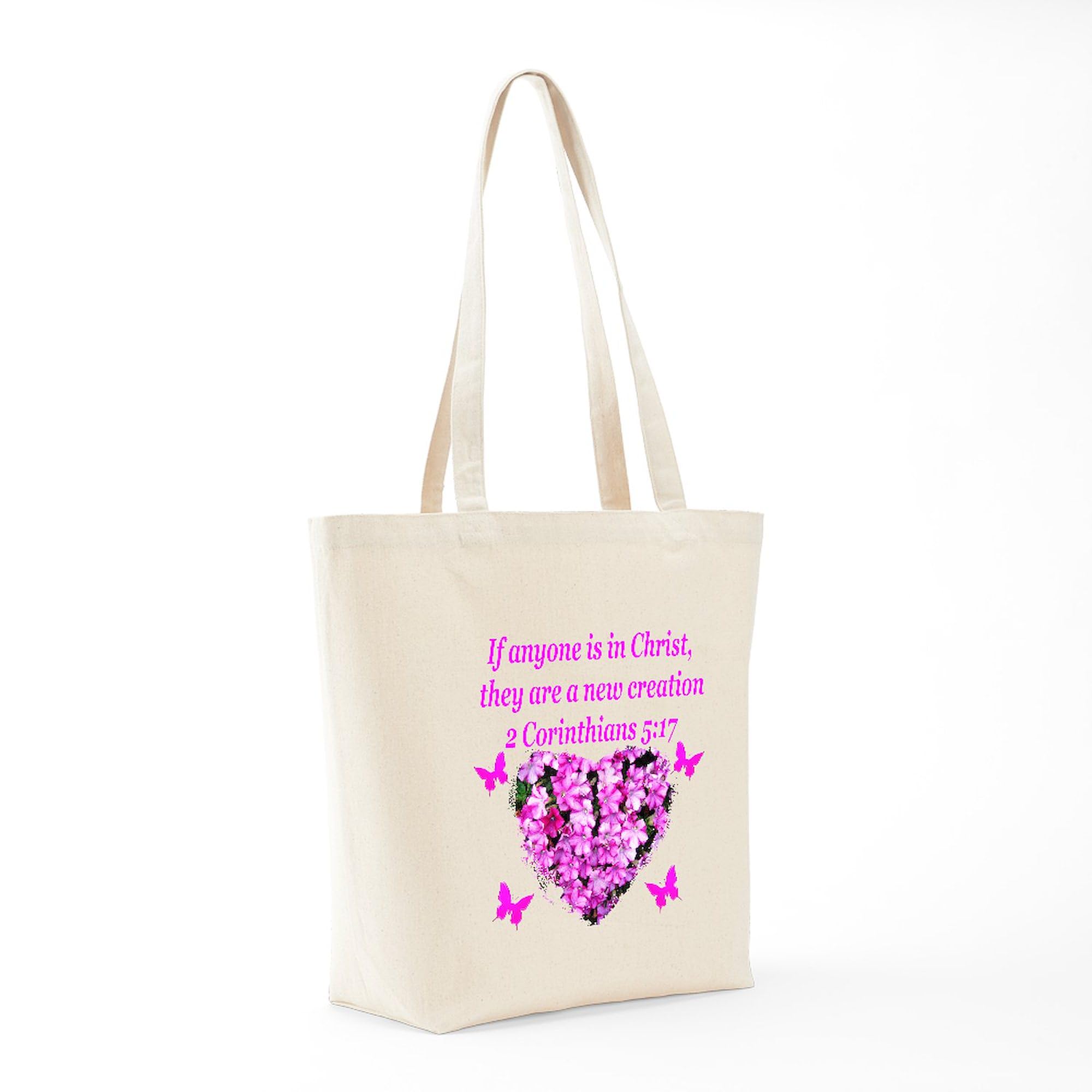 2 Corinthians 5:17 Inspirational Bible Verse Tote Bag - Natural Canvas Reusable Grocery Shopping Bag for Women, Church, Bible Study & Daily Use
