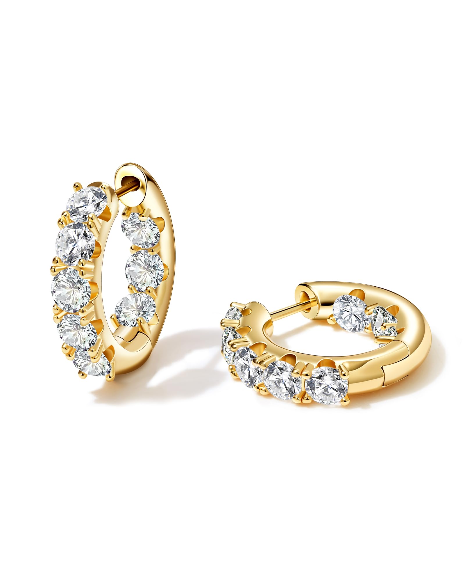 18K Gold Plated Sparkling Cubic Zirconia Hoop Earrings for Women - Trendy Diamond Gold Huggie Earrings Hypoallergenic Jewelry Gift for Birthday, Anniversary - Perfect for Parties, Weddings & Everyday Wear