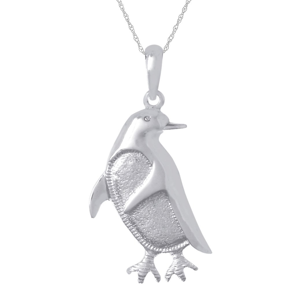 925 Sterling Silver Nautical Penguin Charm Pendant Necklace with 18