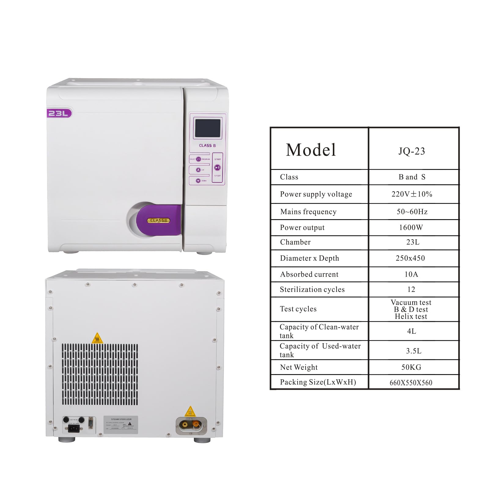 EustomA 18L/23L Class B Autoclave Sterilizer - Full Automatic, 3 Pre-Vacuum Cycles, Blue LCD Display, Benchtop Lab Equipment for Dental Clinics, Hospitals & Laboratories (JQ-23 23L Model) - Perfect for Medical Instrument Sterilization and Laboratory Use