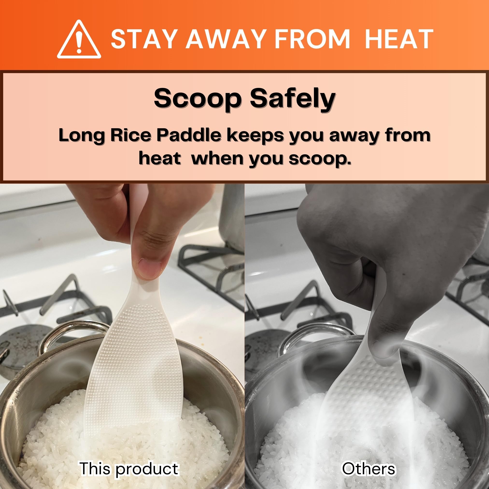 Extra Long Rice Paddle Spoon - Non-Stick Heat Resistant Rice Cooker Scooper & Spatula - Safe Kitchen Cookware Tool - Perfect for Serving Rice, Stirring, and Cooking - Made in Korea (White) - Ideal for Rice Cookers, Instant Pots, and Asian Cuisine