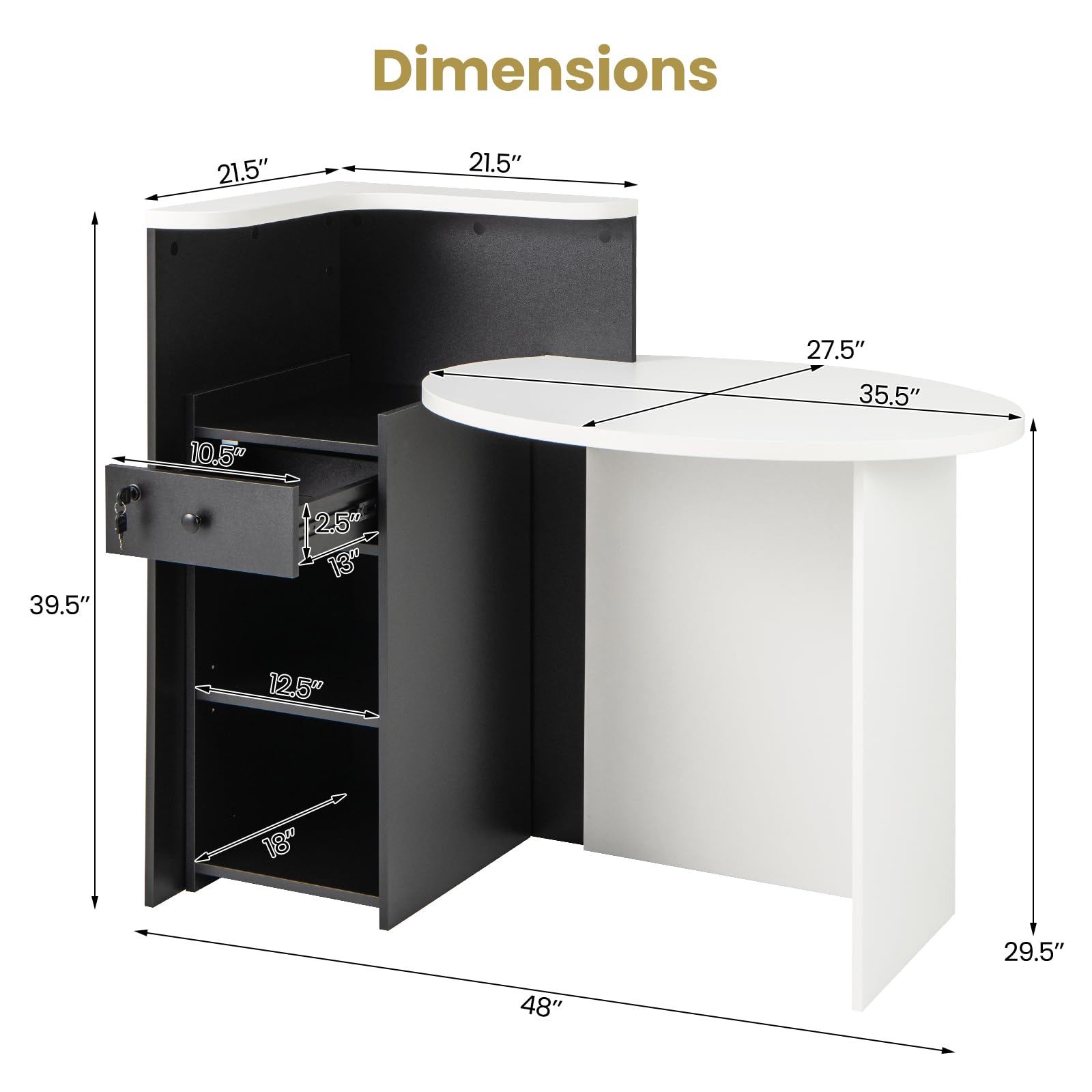 Modern Reception Desk with Oval Desktop - Open Shelf & Lockable Drawer - Small Retail Checkout Counter - Wood Computer Workstation for Home Office, Lobby, Salon & Small Business - Perfect for Customer Service Areas, Waiting Rooms & Professional Spaces