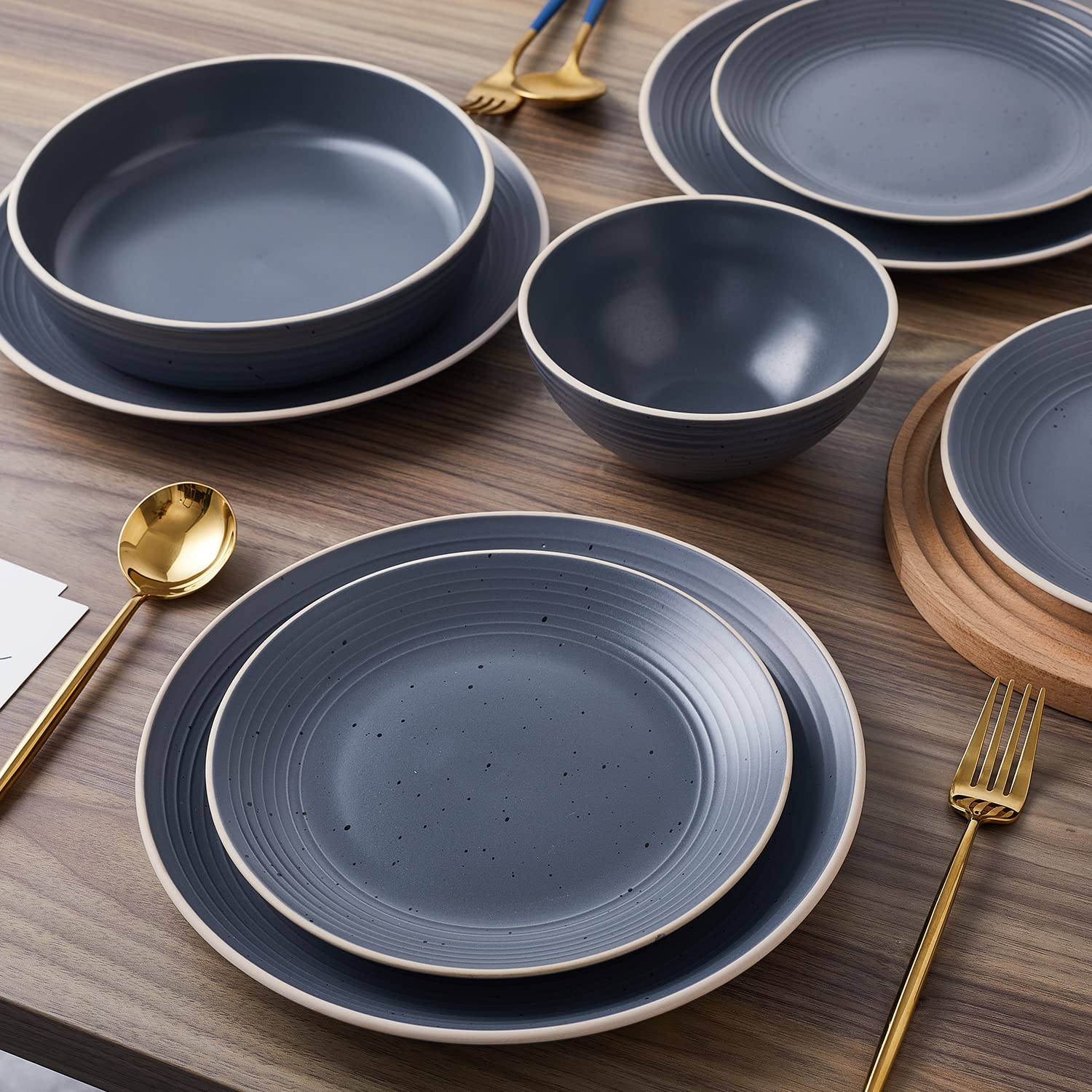Lauren Modern Stoneware 32-Piece Round Dinnerware Set - Plates & Bowls for 8, Charcoal Gray - Elegant Dinnerware for Family Gatherings & Entertaining