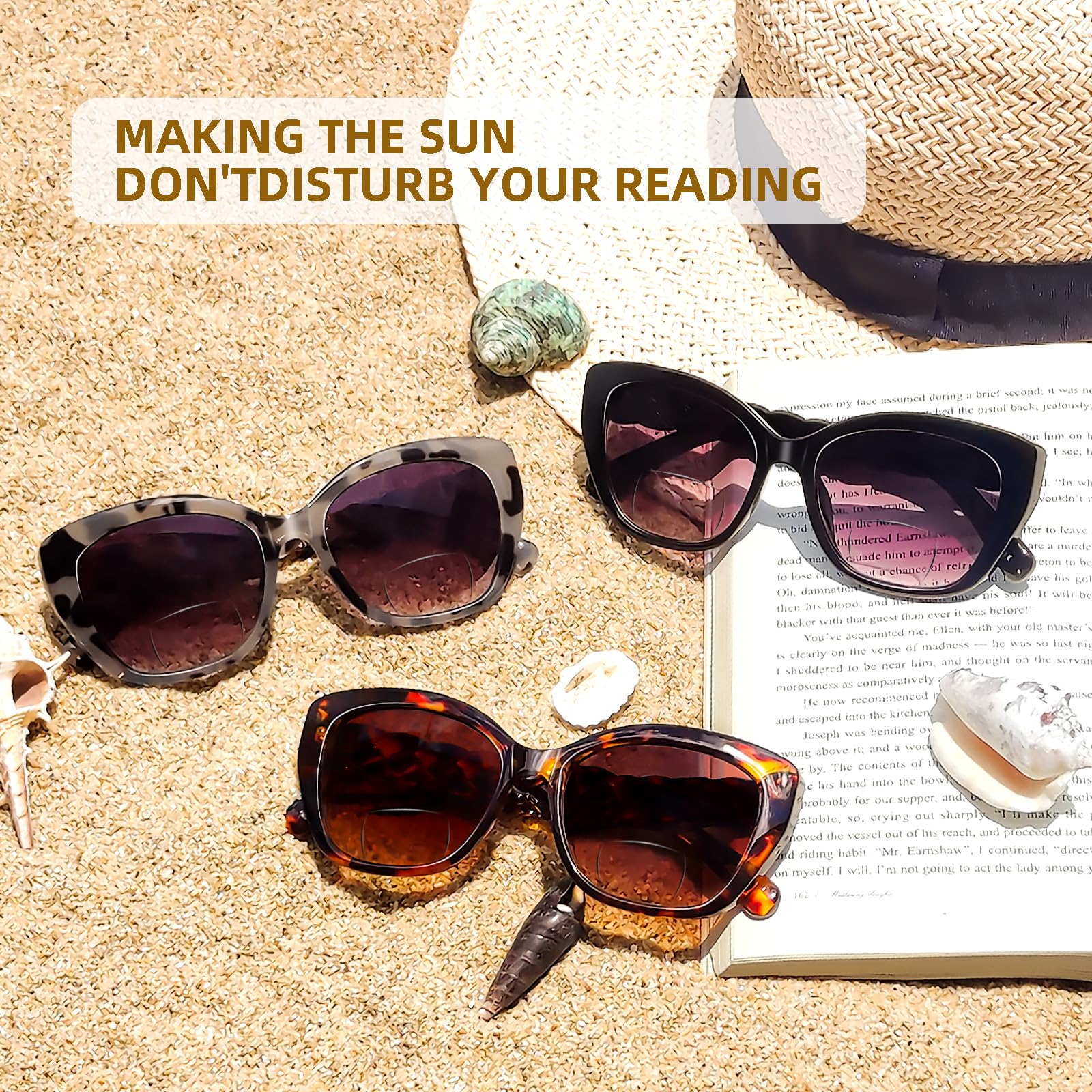 LADEESSE 3 Pack Bifocal Sunglasses for Women - UV400 Protection Reading Sunglasses with +2.0 Magnification | Stylish Prescription Eyewear for Outdoor Activities, Driving & Reading