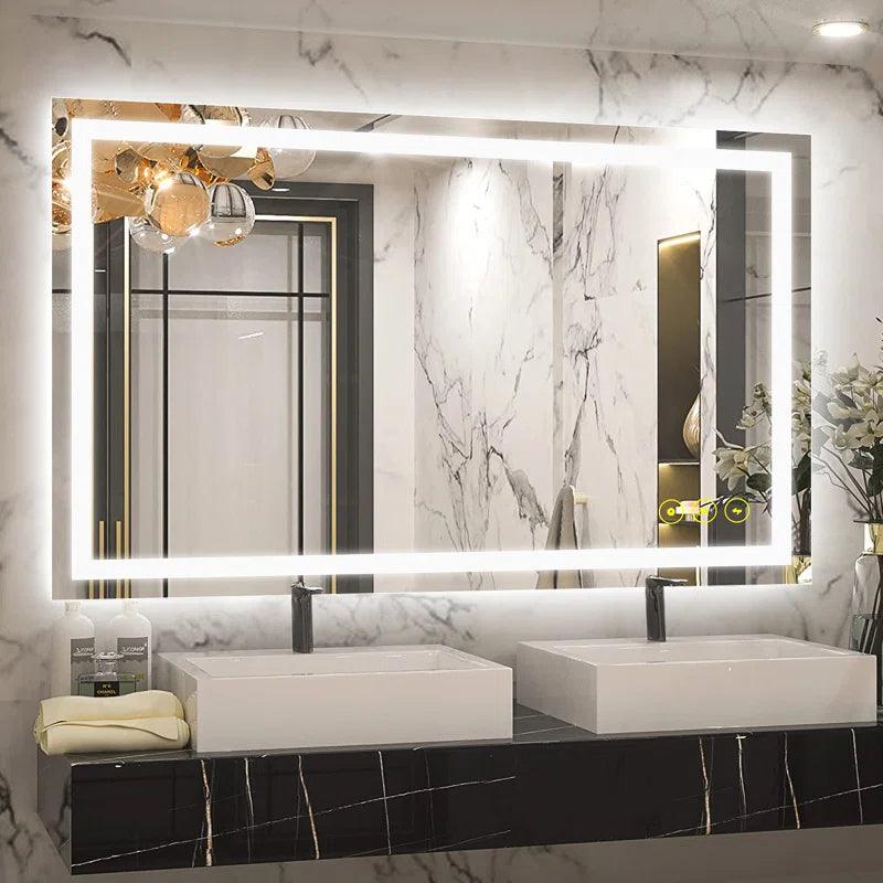 Anti-Fog LED Bathroom Mirror with Backlit Illumination - Touch Switch & Dimmable Light for Makeup Vanity, Shaving, and Home Decor