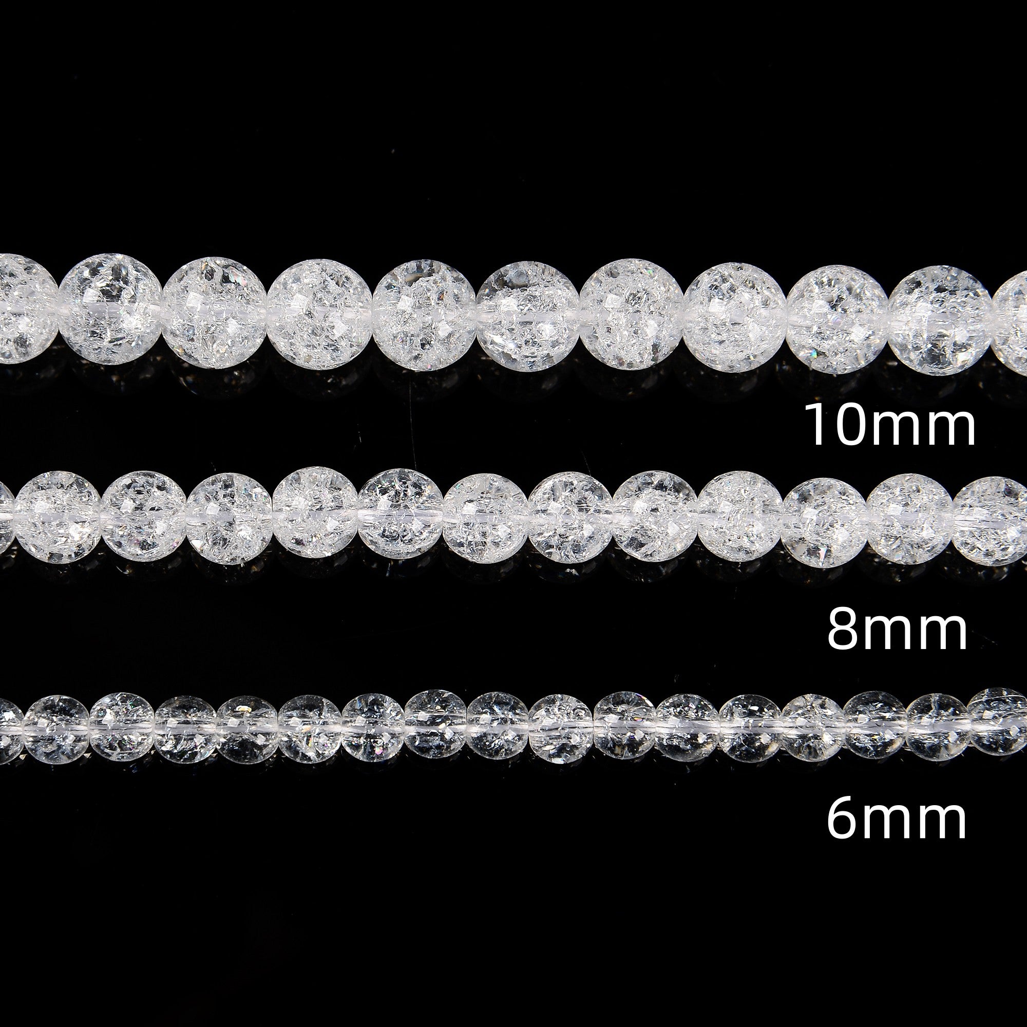 Clear Crackled Quartz Smooth Round Beads 6mm 8mm 10mm 15.5 Inch Strand - DIY Jewelry Making, Bracelet & Necklace Crafting Supplies for Women