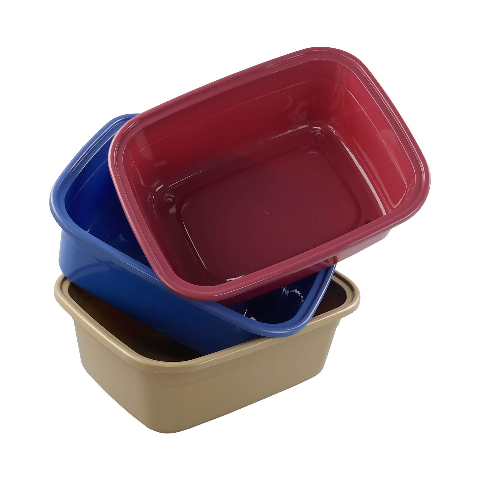 Farmoon 12 Quart Rectangular Plastic Wash Basin - 3 Pack Dishpan for Kitchen Sink, Laundry, Camping & Outdoor Use - Durable Multipurpose Tub for Washing Dishes, Clothes & Pet Care