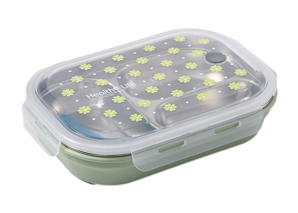 Nipogear Stainless Steel 3-Compartment Insulated Lunch Box - Leakproof, Microwave Safe, BPA-Free | Perfect for School, Office & Travel | Fresh Food Storage Container (Green)