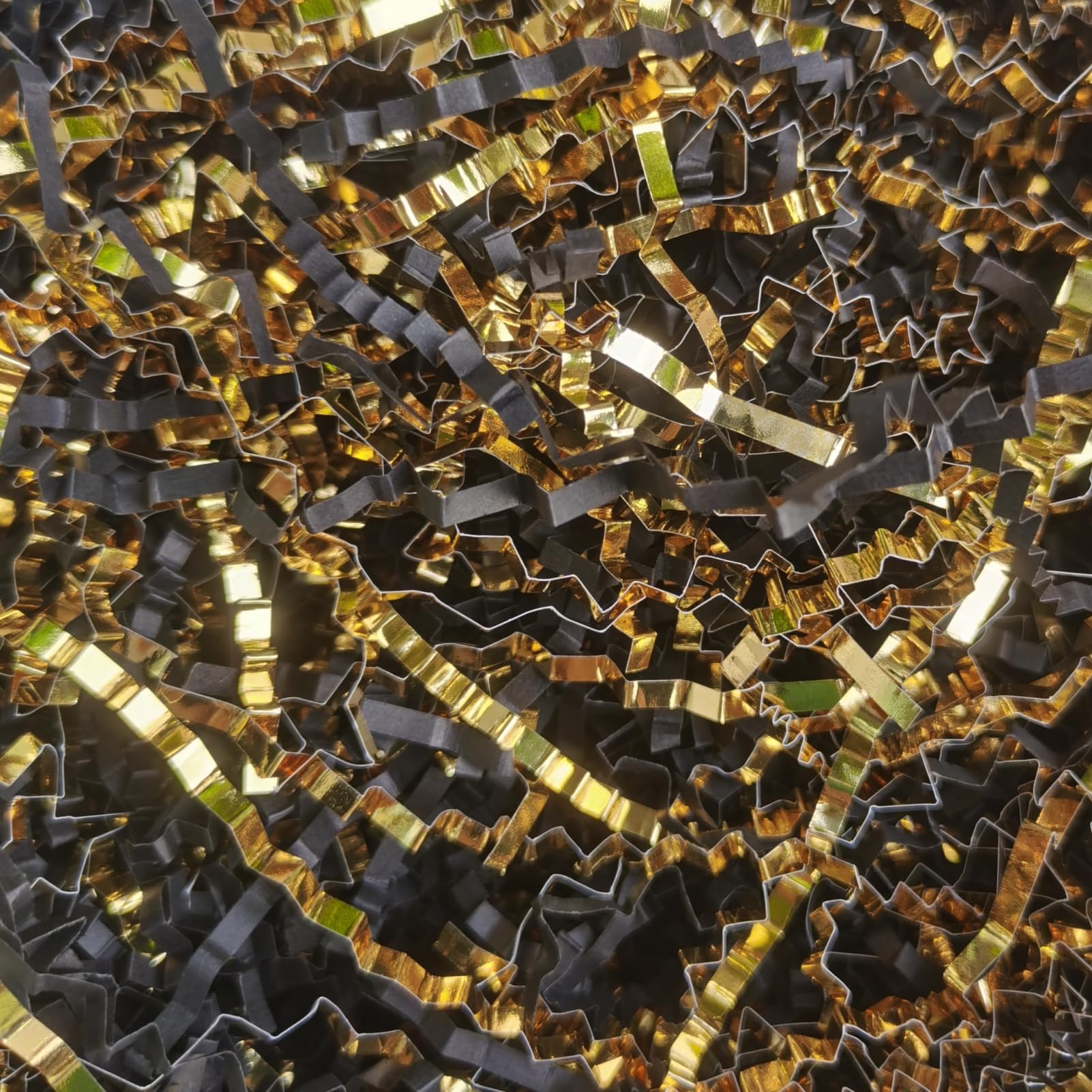 2LB Black and Gold Crinkle Cut Paper Shreds - Premium Gift Box & Basket Filler, Packaging Confetti for Parties, Weddings, and Events