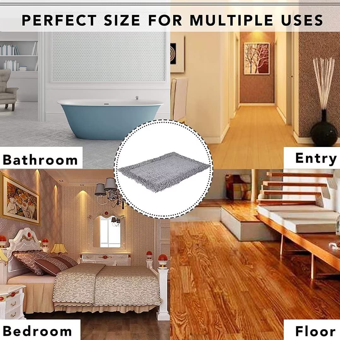 TOMORO Cotton Chenille Bathroom Rug - Super Absorbent Soft Bath Mat Towel, Non-Slip Luxury Hotel Style Bath Mat for Bathroom, 20x32 Inch Grey - Perfect for Spa, Master Bath & Guest Room Decor