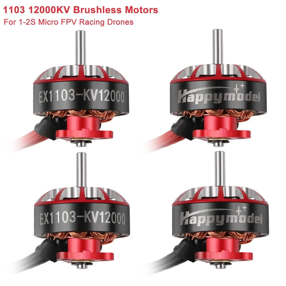 4pcs Happymodel EX1103 8000KV & 12000KV 1.5mm Micro Drone Motors for 2S/3S FPV Racing Drones - Perfect for Tiny Whoop, Indoor Flying, and DIY Quadcopter Builds