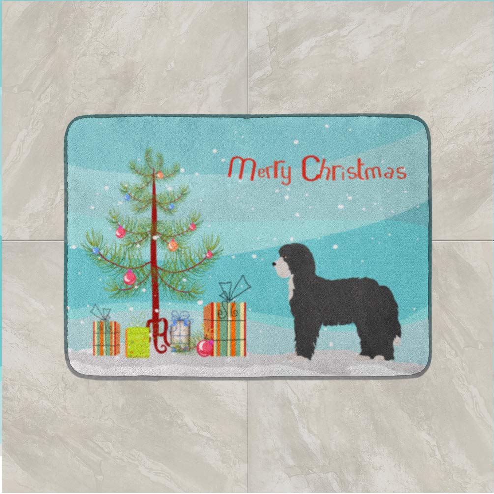 Black Sheepadoodle Christmas Tree Memory Foam Bath Mat - Non-Slip Machine Washable Rug for Bathroom & Kitchen - Quick Dry Durable Decor - Perfect for Holiday Home Decor & Pet-Friendly Spaces