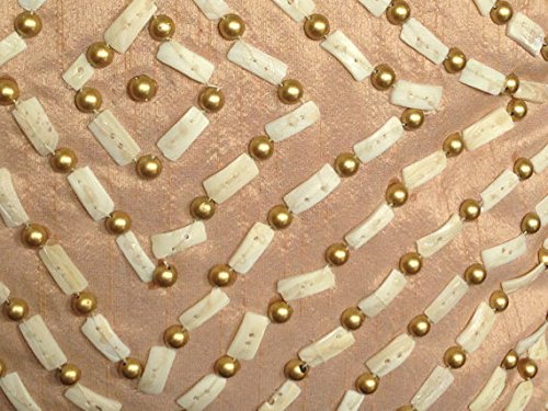 White Beige Beaded Pillow Cover 16x16 - Pearl Embroidery for Sofa Decor