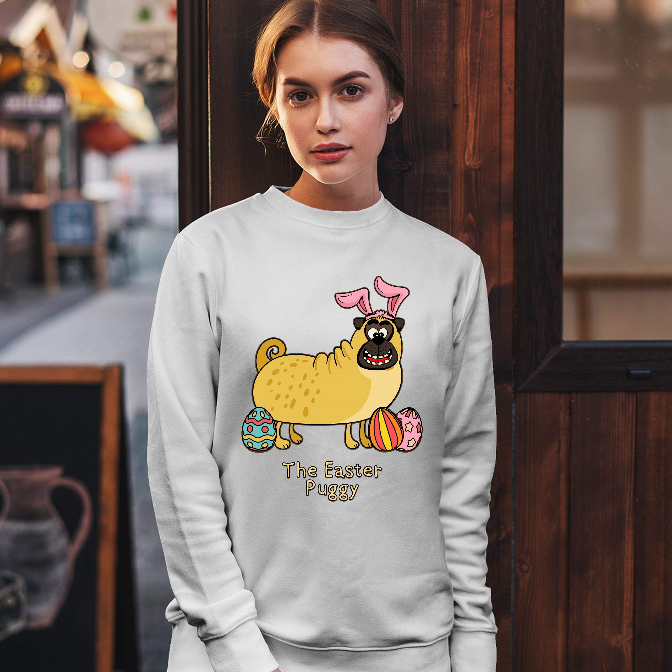 Cute Pug with Bunny Ears Easter Sweatshirt - Funny Pug Graphic Crewneck for Women & Men - Perfect for Easter Celebrations, Spring Outfits and Dog Lover Gifts