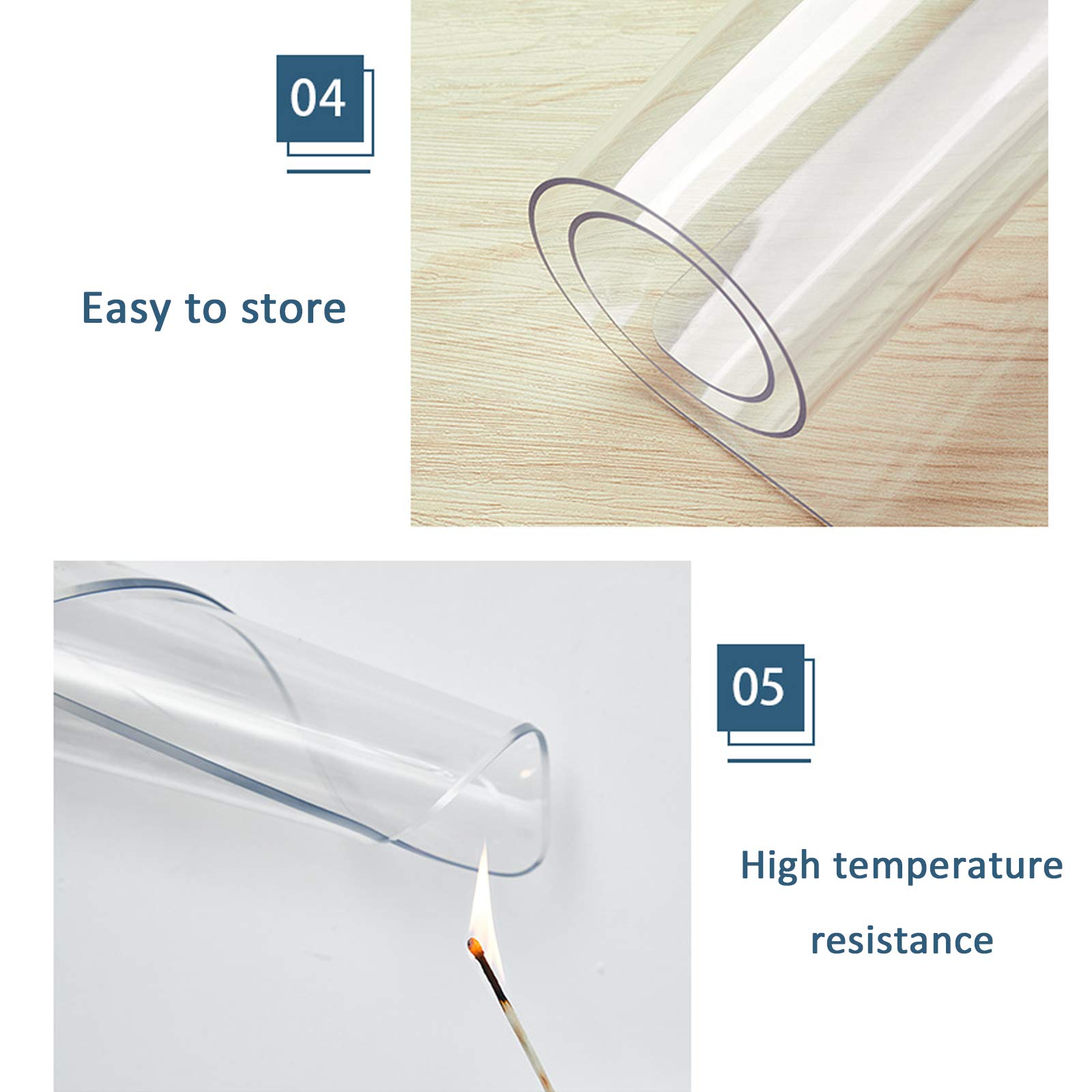 Waterproof Transparent PVC Table Cover Protector - 2mm Soft Glass Clear Tablecloth with Bevel Edging (60x120cm/24x47in) for Dining Table, Coffee Table, Desk & Floor Protection - Ideal for Home, Office & Restaurant Use