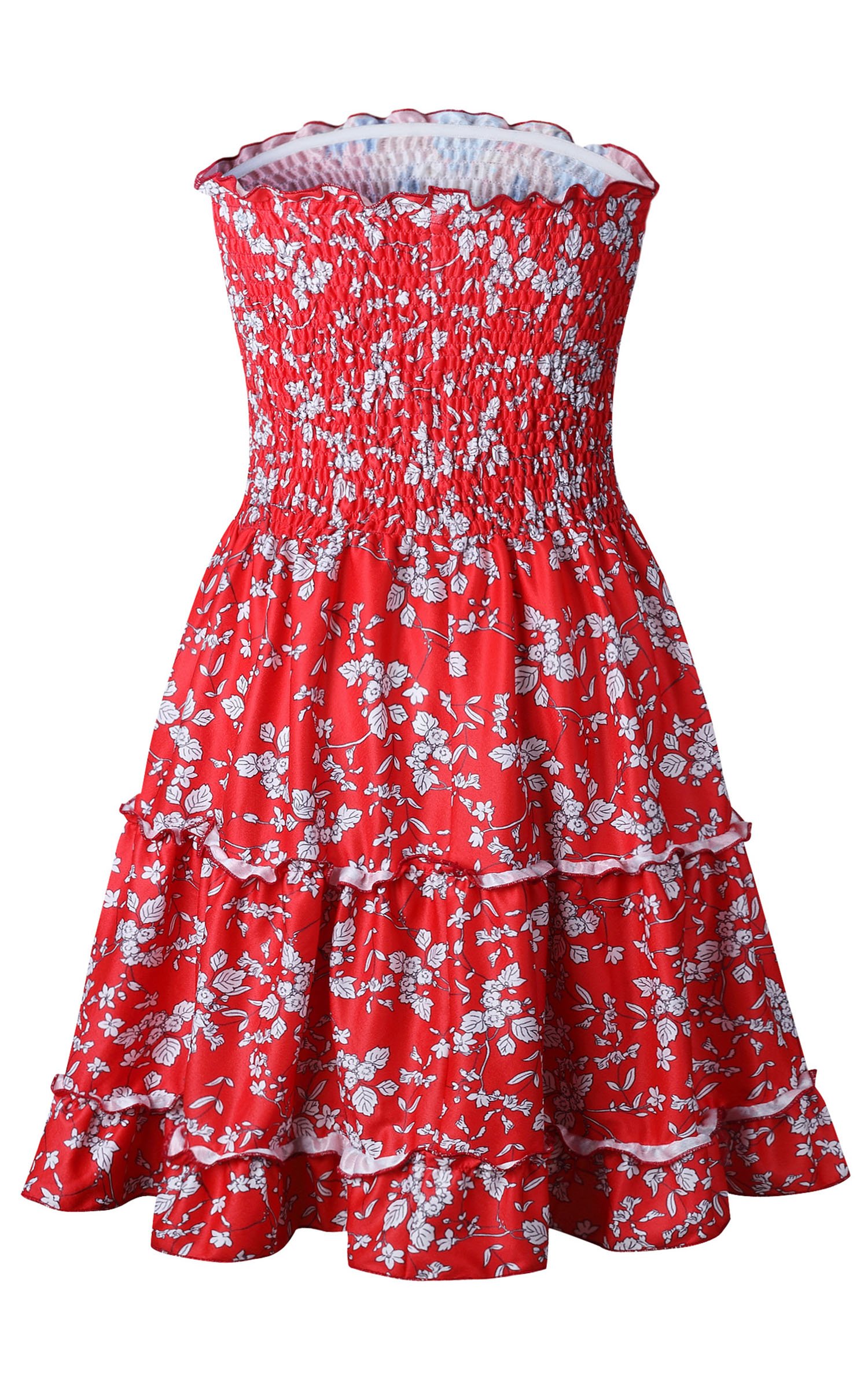 Angashion Women's Floral Strapless Pleated Flowy Skater Mini Tube Dress - Perfect for Summer Parties, Beach Vacations & Date Nights