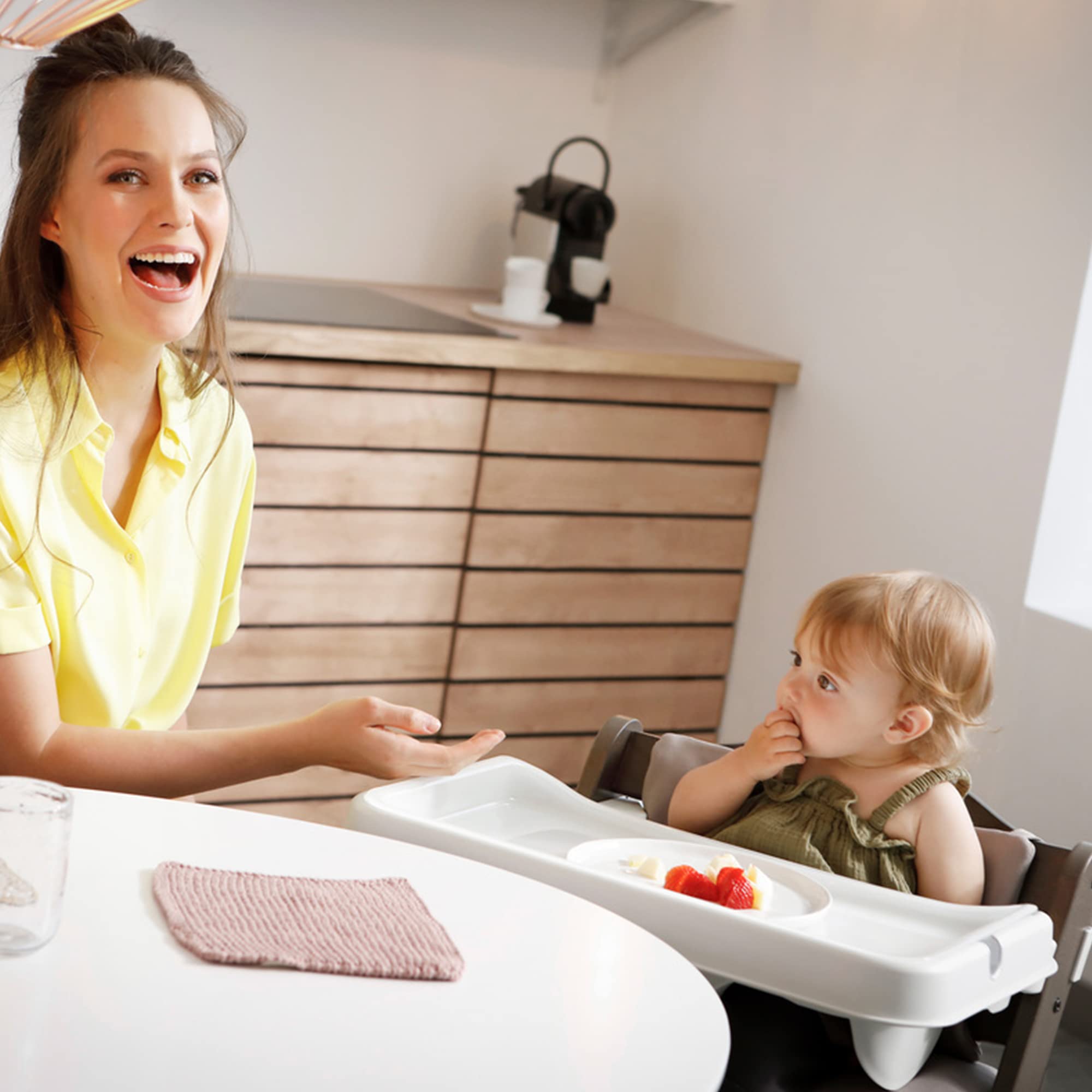 Hauck Alpha+ Wooden High Chair for Babies & Toddlers - Adjustable Tray, Anti-Tilt Design & Convertible Growth Chair with Removable Food Table (White) - Perfect for Dining, Weaning & Family Mealtime