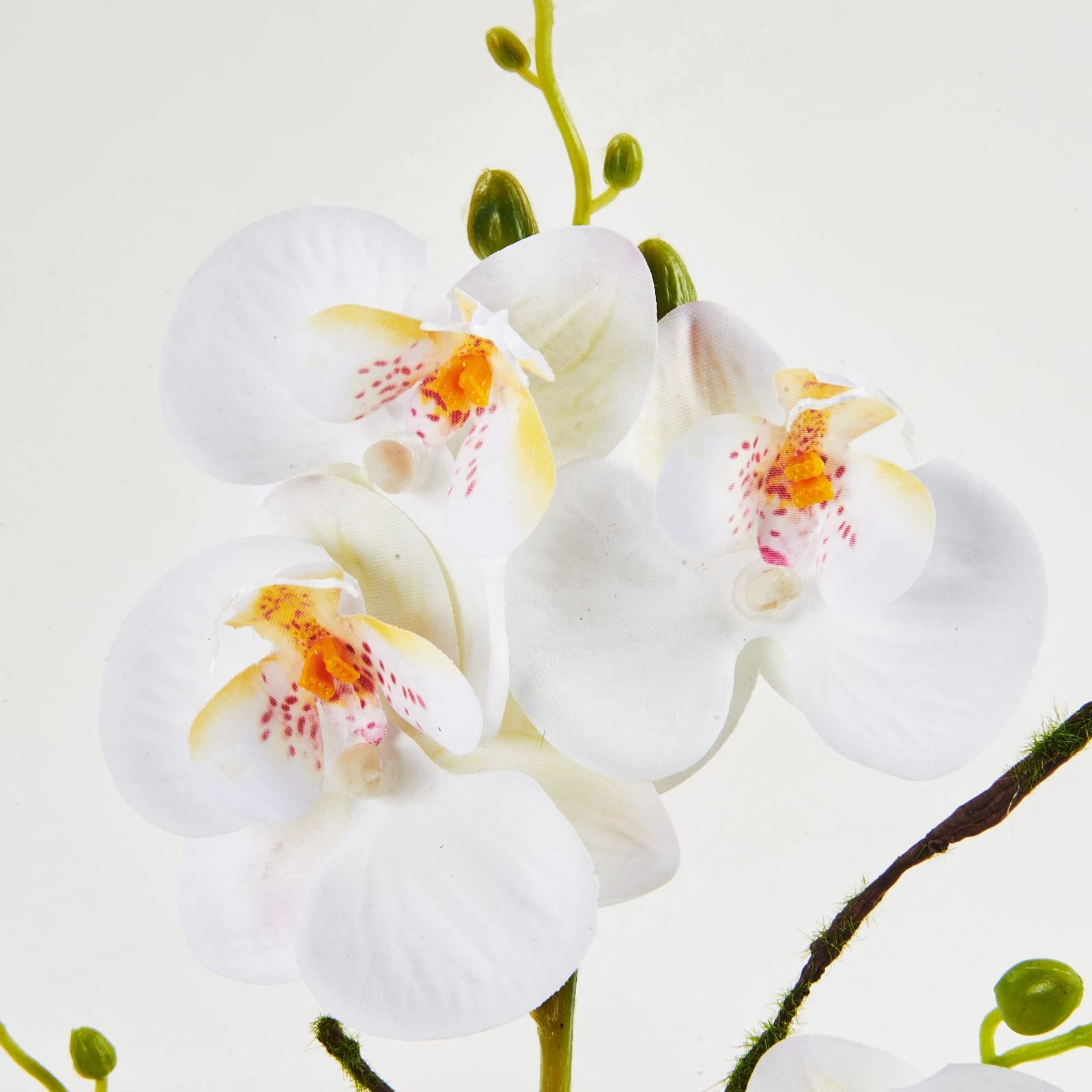 LOUHO Artificial Orchid Flowers with Vase - White Phalaenopsis Silk Flowers for Home Table Decor, Indoor Centerpieces, Office Desk & Wedding Arrangements - Faux Orchid Floral Arrangement in Pot for Living Room, Dining Table & Event Decor