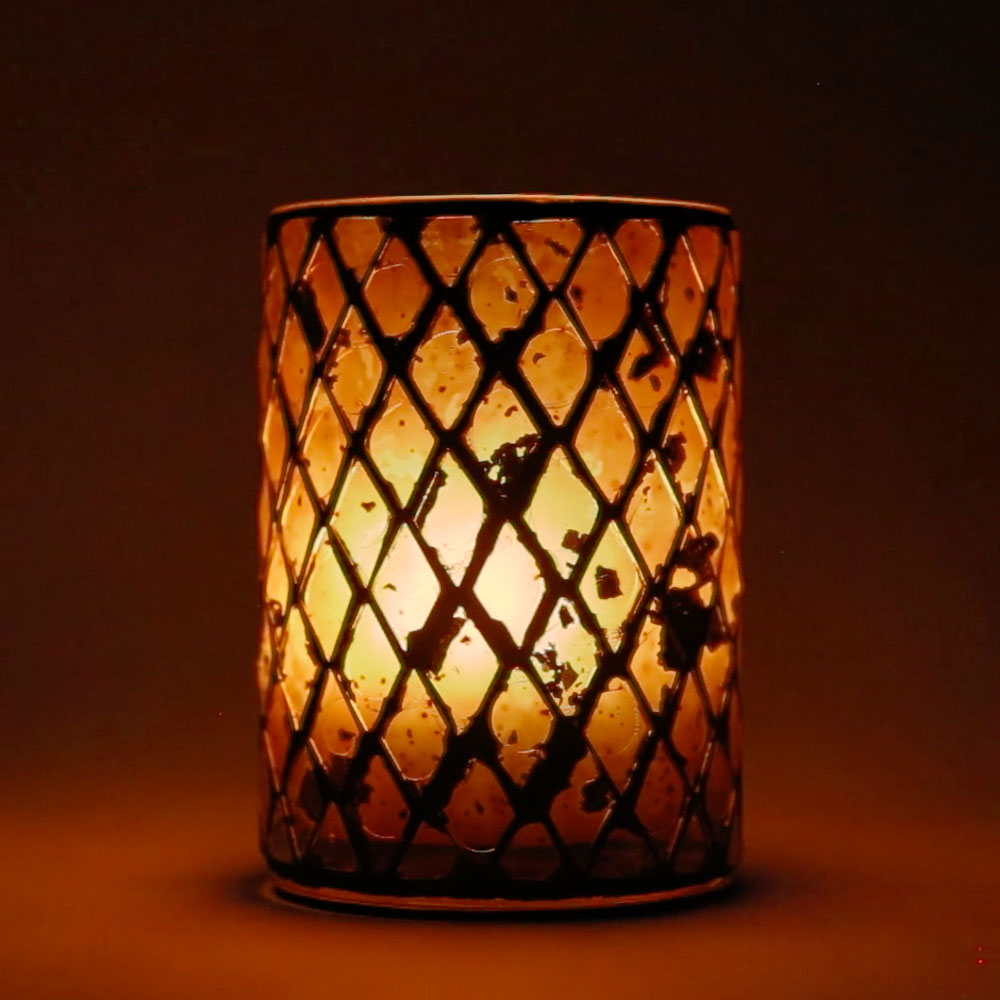 Amber Mosaic Glass Candle Holders Set of 6 - Handmade Stained Glass Tea Light Holders for Wedding, Home Decor, and Party Centerpieces
