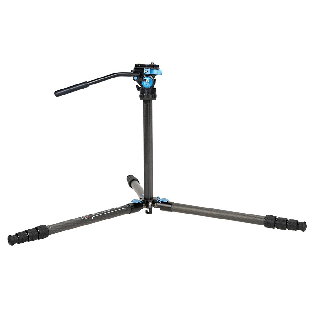 SIRUI ST-124+VA-5 Carbon Fiber Tripod with Fluid Video Head - 62.2 Inch Professional Camera Tripod with Triangular Center Column, 4-Section Waterproof Design, 6.61lbs Load Capacity for DSLR, Mirrorless Cameras - Perfect for Travel, Outdoor Photography & Video Shooting