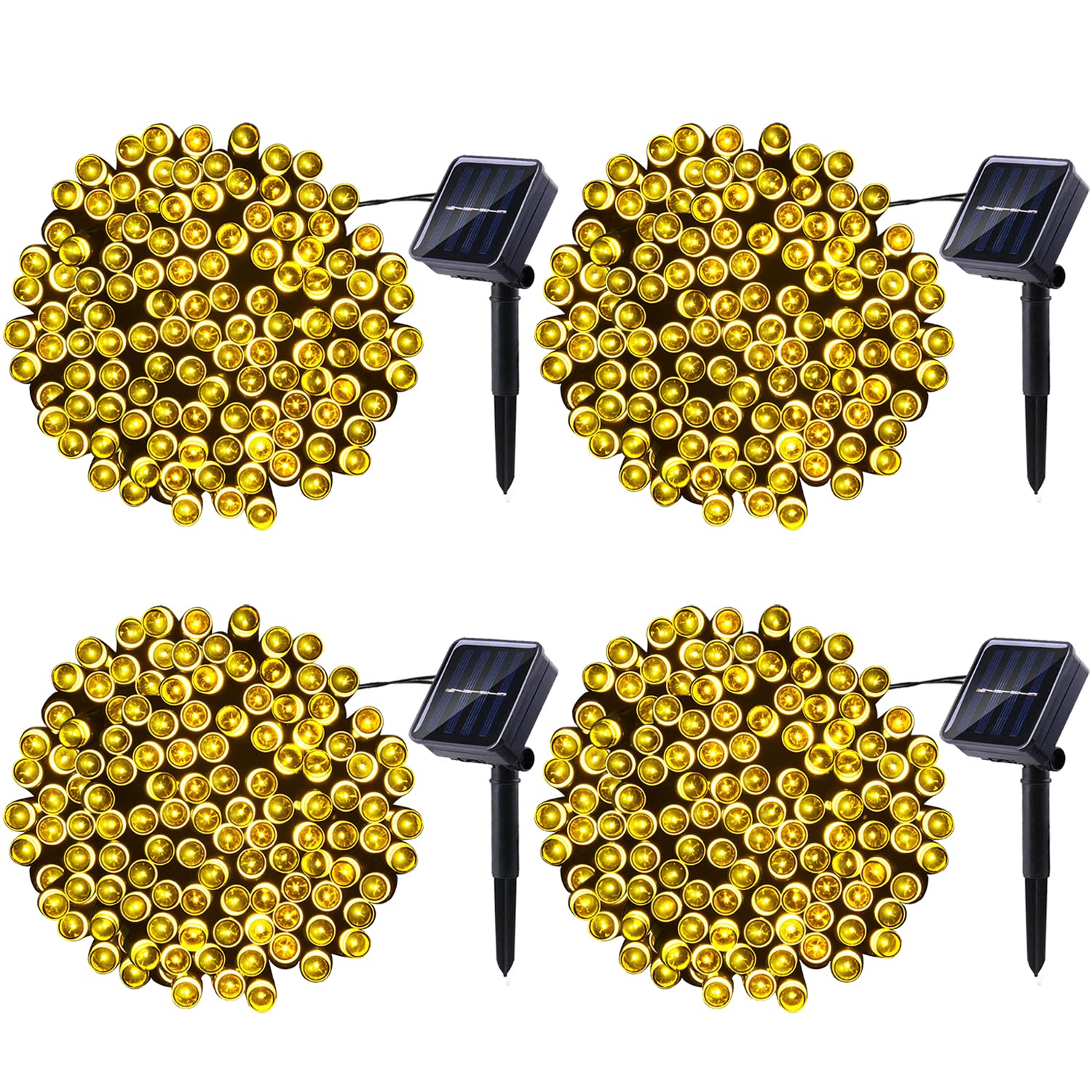 Solar Powered Halloween & Christmas String Lights - 100LED Waterproof Fairy Lights with 8 Modes (4 Pack, Warm White) for Outdoor Garden, Fence, Yard, Party & Wedding Decorations - Perfect for Halloween Decor, Christmas Lighting, Summer Parties & Backyard Events