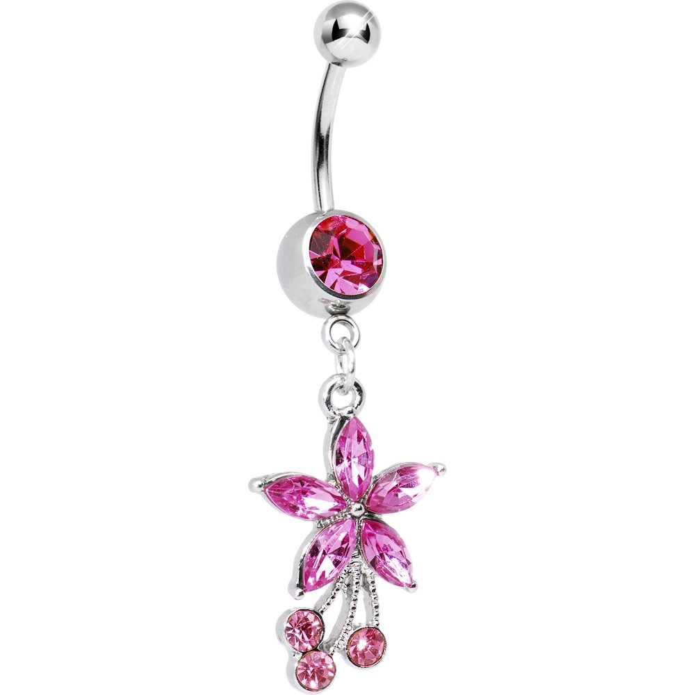 Body Candy Wildflower Pink Belly Ring - Stylish Navel Piercing Jewelry for Women | Perfect for Summer Outfits & Beach Wear