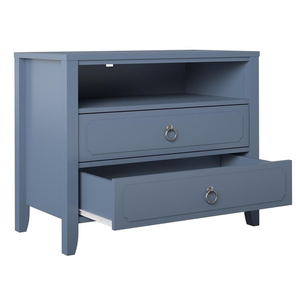 Novogratz Her Majesty 2-Drawer Nightstand in Blue - Stylish Bedside Table for Small Spaces, Modern Bedroom Decor, Apartment Living