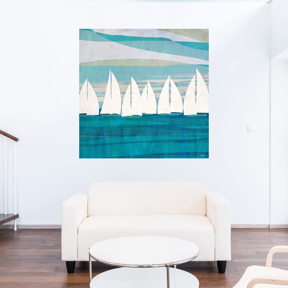 Afternoon Regatta II Canvas Wall Art - 37x37 Inch Ready to Hang Painting by Dan Meneely - Nautical Decor for Living Room, Bedroom, Office & More - Perfect for Coastal & Sailboat Themed Spaces
