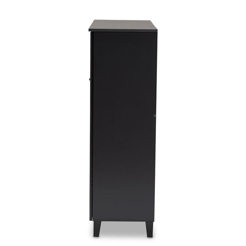Baxton Studio Coolidge Modern 11-Shelf Shoe Storage Cabinet with Drawer - Dark Grey Wooden Organizer for Entryway, Bedroom & Closet Organization