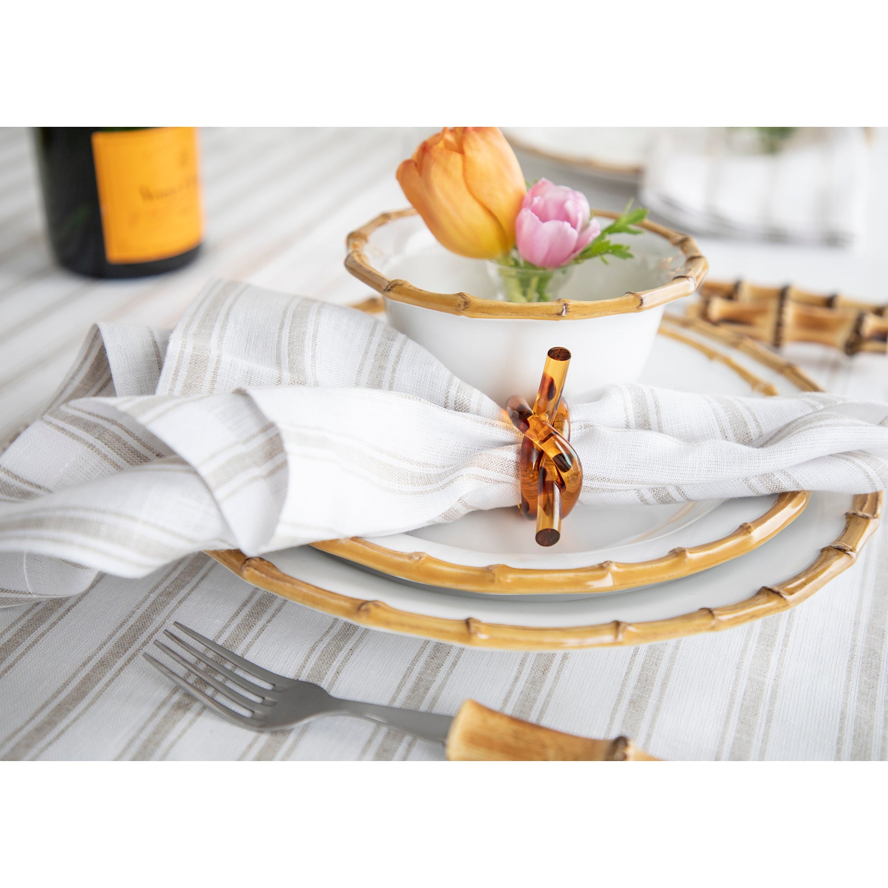 Stylish Capri Ticking Stripe Tablecloth - Waterproof & Washable Cotton Table Cover for Dining Room, Kitchen, and Outdoor Picnics