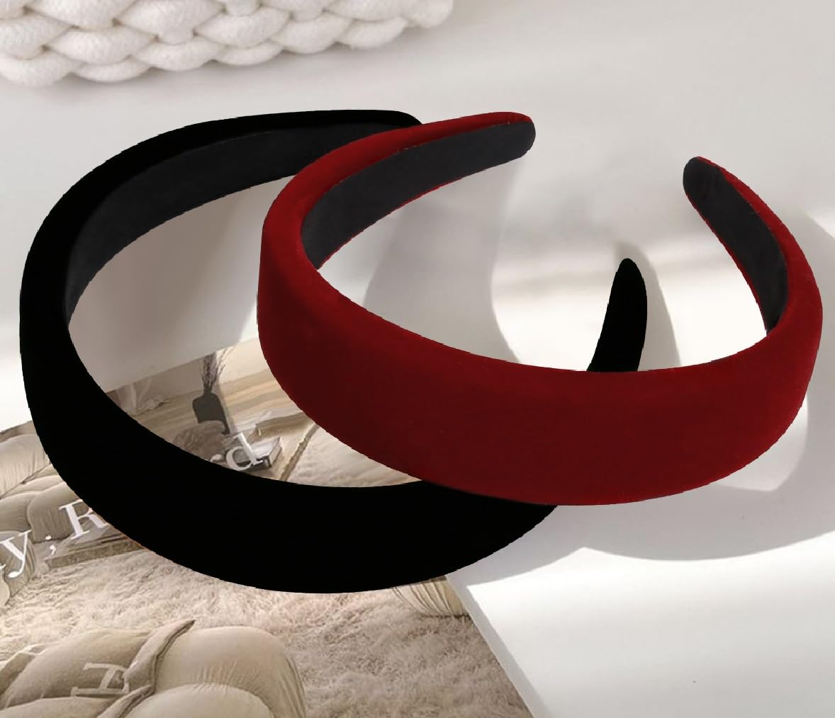 Black Velvet Headband for Women - Non Slip Thick Hair Band 1.3 Inch Wide - Fashion Hair Accessories for Women - Soft Elastic Headbands for Workout, Yoga, Running & Daily Wear