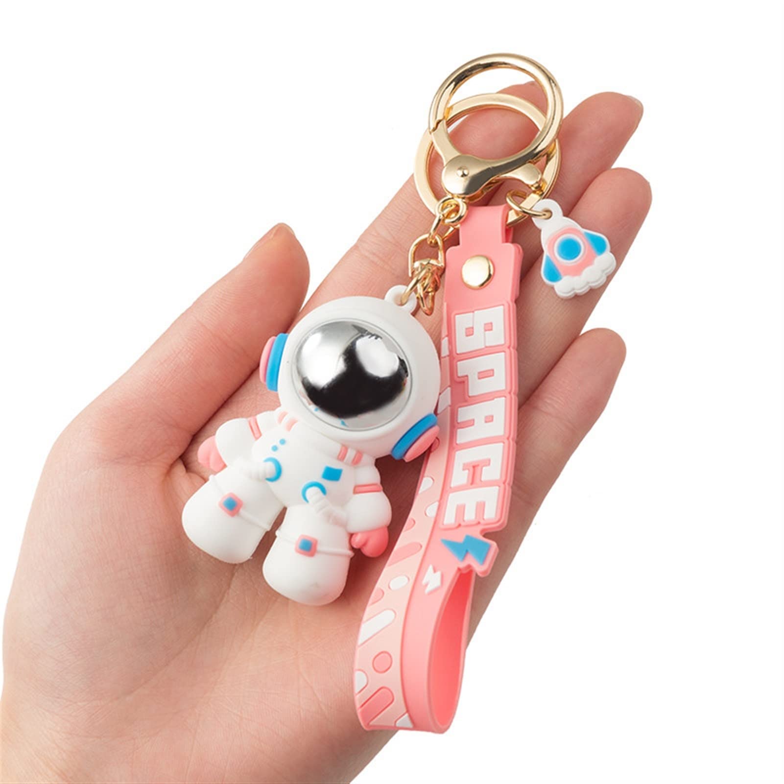Cartoon Astronaut Keychain - Creative Wrist Strap & Car Key Ring Holder - PVC Spaceman Charm for Women & Girls (Multi-Colored, 1.6x2.5x8.7 inches) - Perfect for Backpacks, Gifts & Space Lovers