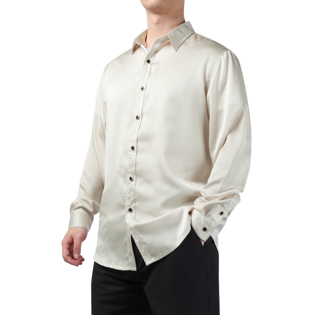 Premium Solid Color Men's Dress Shirt - Classic Beige Business Casual Shirt for Office, Wedding & Formal Occasions