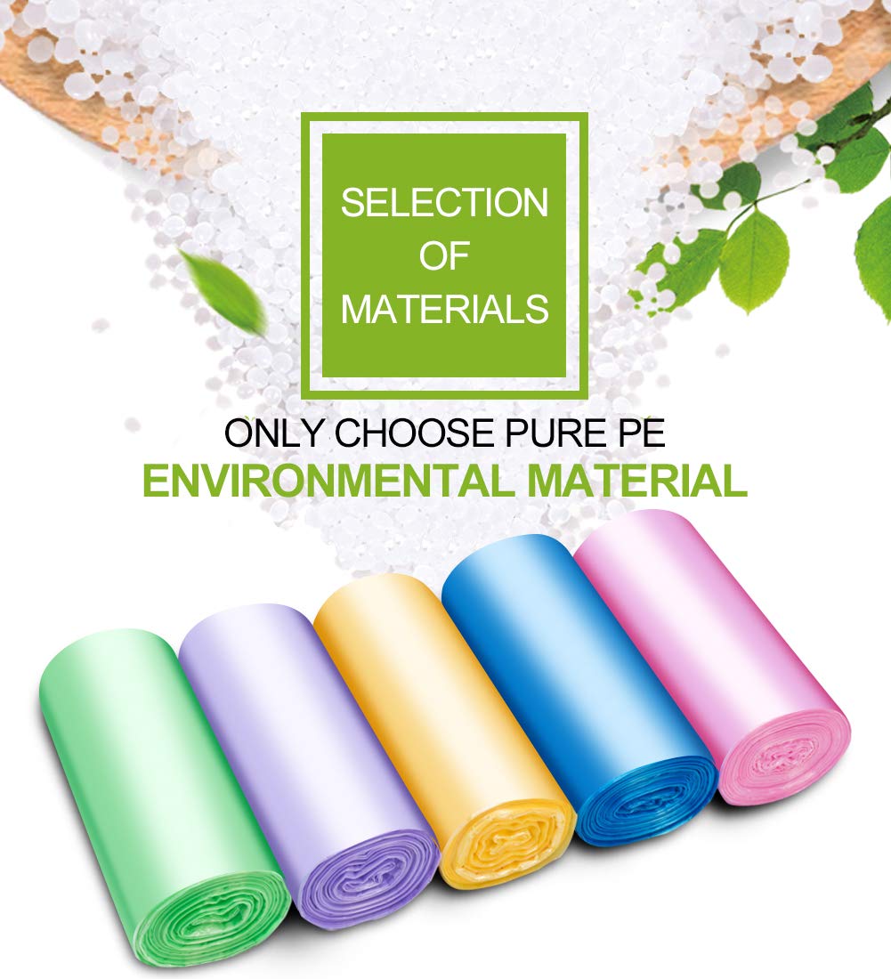 FORID 1.2 Gallon Small Trash Bags - Extra Thick Mini Garbage Bags, Unscented Strong Plastic Wastebasket Liners (150 Count, 5 Colors) for Bathroom, Bedroom, Office, Car & Kitchen Use
