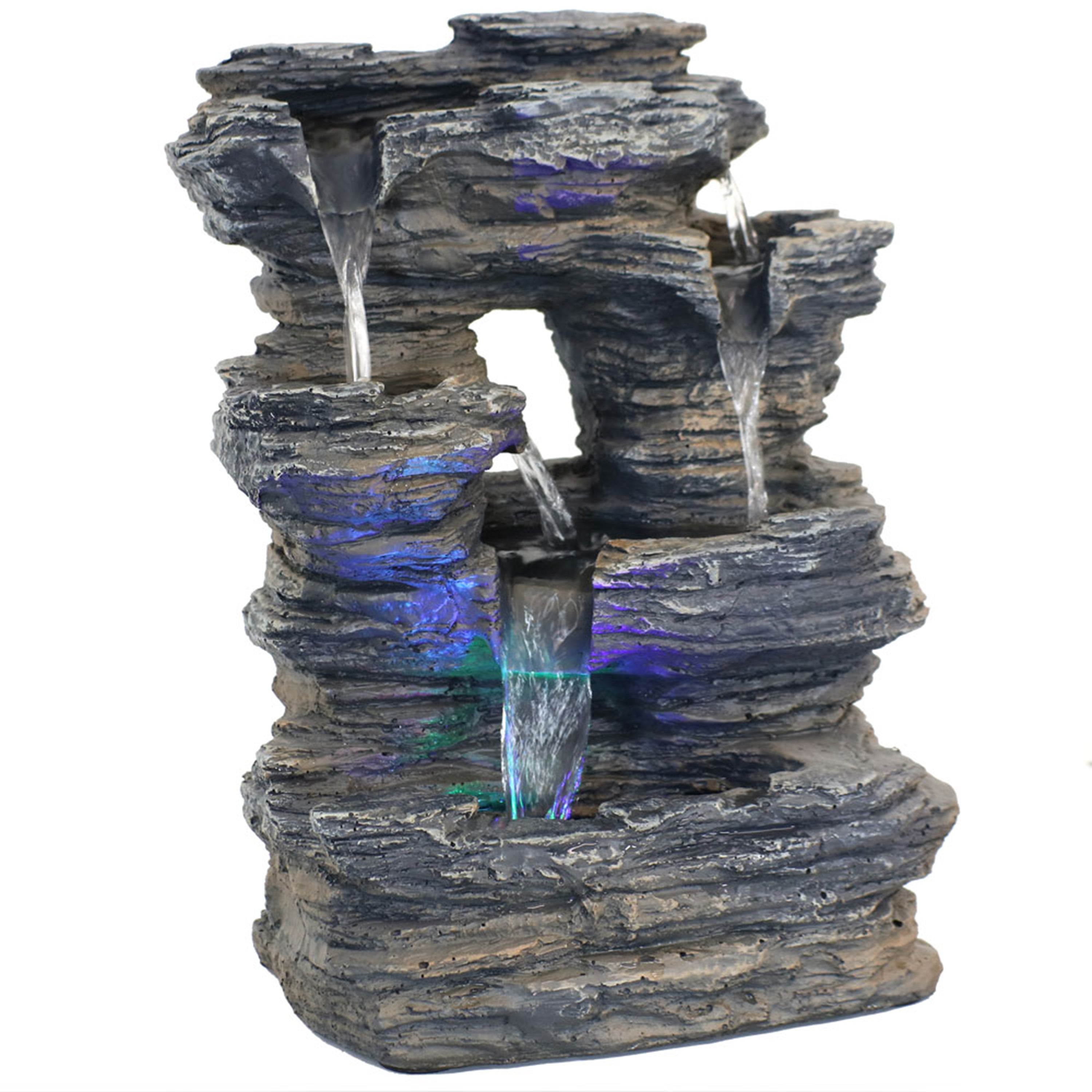 Sunnydaze 5-Stream Rock Cavern Indoor Tabletop Fountain with LED Lights - Relaxing Zen Water Feature for Home, Office & Meditation Spaces