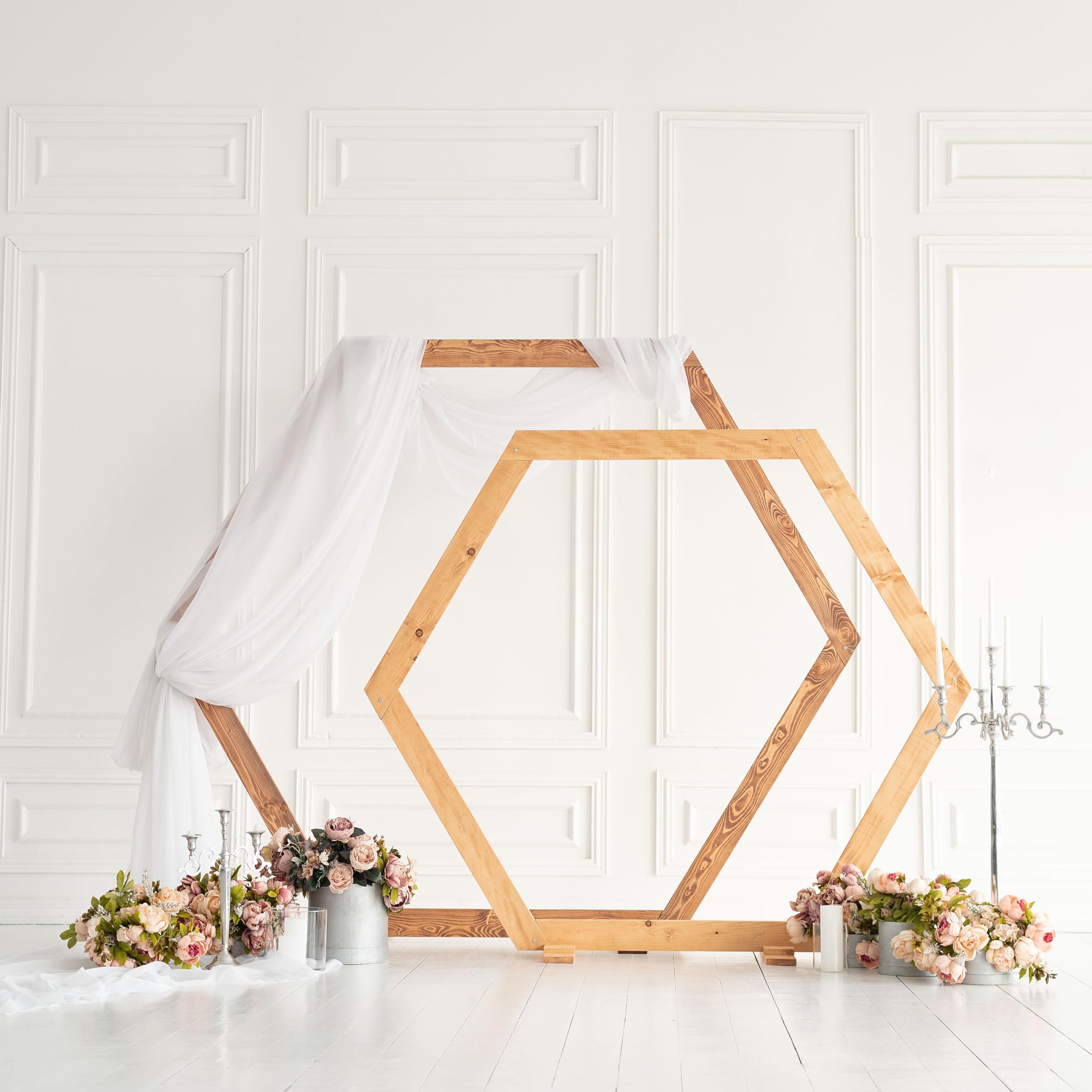 Boho Wedding Arch Wooden Hexagon Backdrop - Rustic Geometric Triangle Arbor for Ceremony Décor, Anniversary & Outdoor Events - Natural Wood Stand Set for Photo Backdrops & Party Decorations