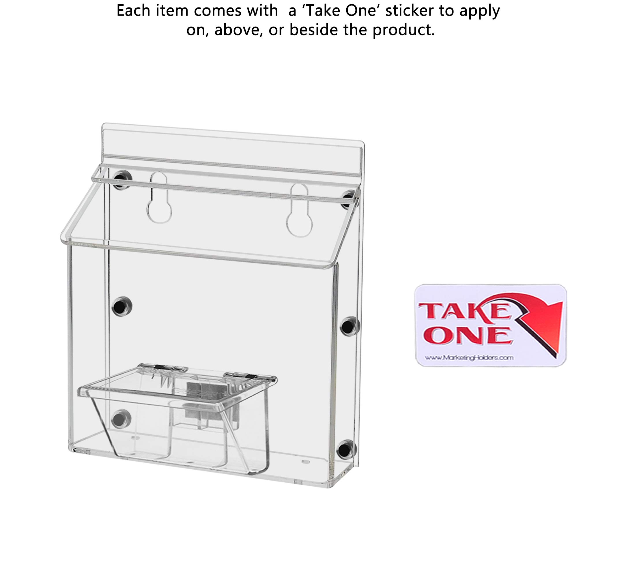 4 Pack Clear Acrylic Magnetic Brochure Holders - Outdoor Advertising Display for 6x4 Postcards & 3.5x2 Business Cards - Includes Take One Sticker & Adhesive Strips - Perfect for Retail Stores, Restaurants & Trade Shows