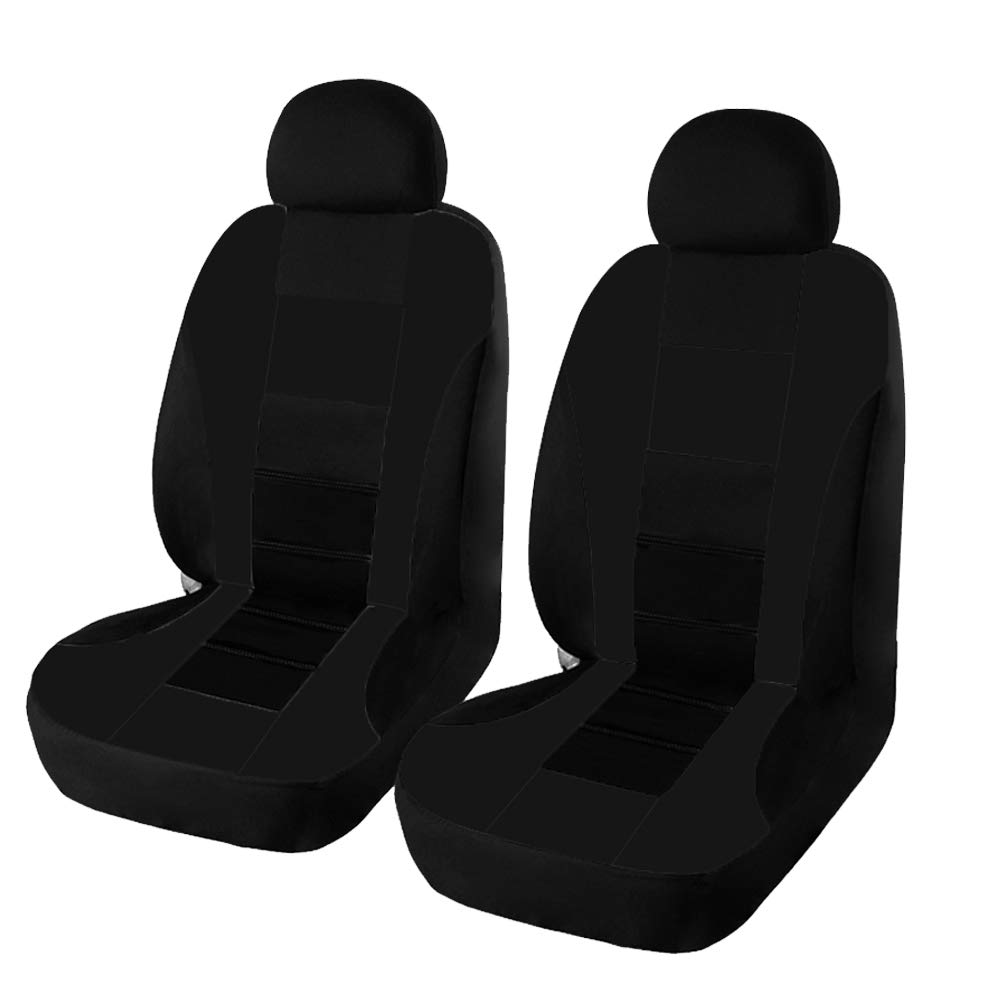 Universal Car Seat Covers for Sedan SUV Truck - Lucky Monet Premium Cloth Fabric Front Bench Protector (2-Piece Set, Black) | Airbag Compatible | Perfect for Daily Commute, Road Trips & Family Travel