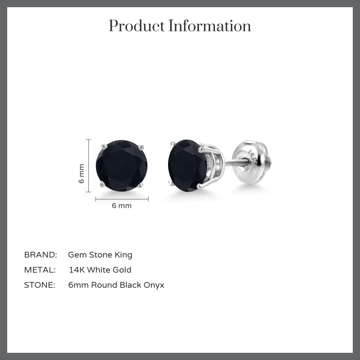 14K White Gold 6MM Round Birthstone Stud Earrings for Women & Men | Screw Back Gemstone Earrings | Perfect for Birthdays, Anniversaries & Gifts
