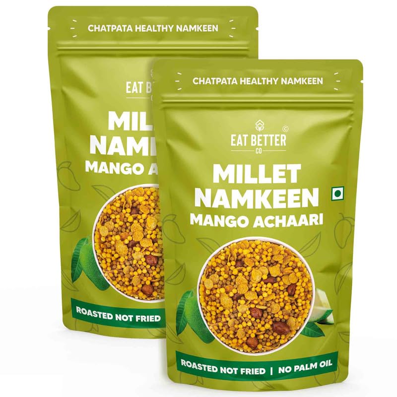Eat Better Co – Millet Namkeen – Mango Achari – Spicy & Healthy Indian Snacks – Roasted, Not Fried | No Palm Oil | Gluten-Free Alternative to Chips & Bhujia – 2 Pack (200g) – Perfect for Office Snacks, Travel & Healthy Munching