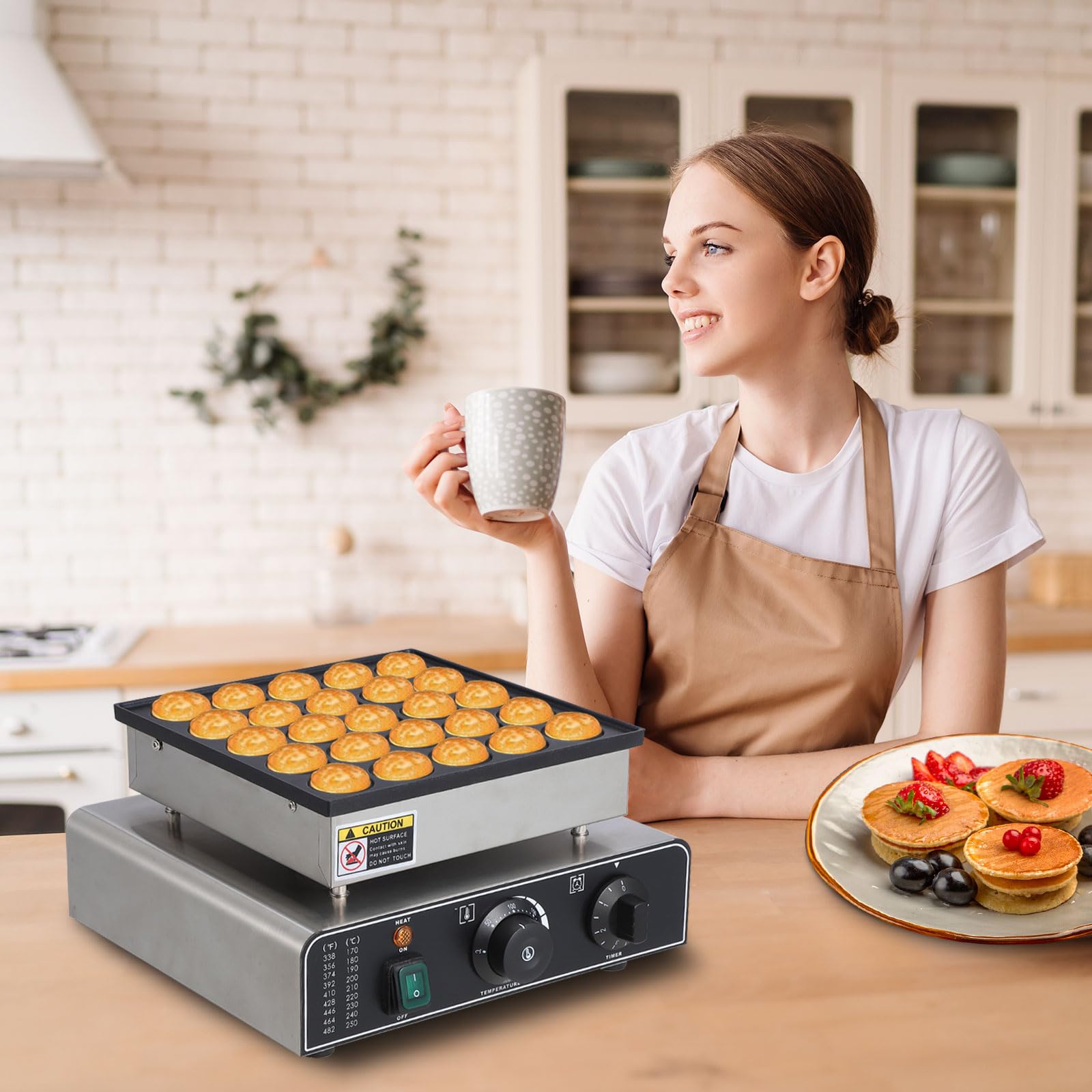 25 Hole & 25 Heart Waffle Maker - Commercial Electric Nonstick Mini Muffin Maker with 50-300°C Temperature Control - 1.8