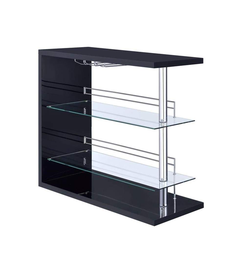 Modern COASTER CO- Bar Unit with Storage - Glossy Black Finish for Home Bar, Living Room, or Entertainment Area